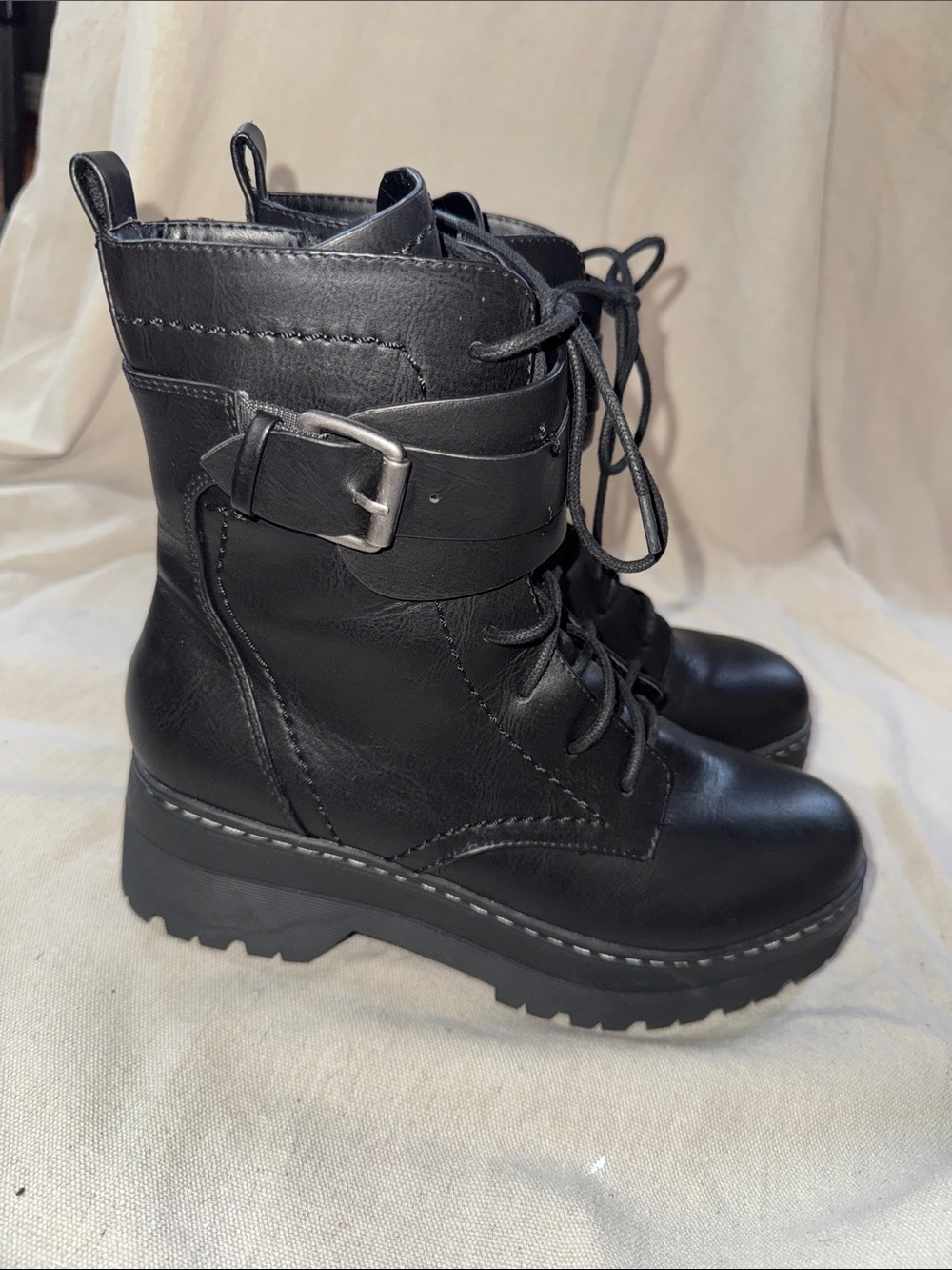 MIA Black Lace-Up Combat Boots with Buckle Strap